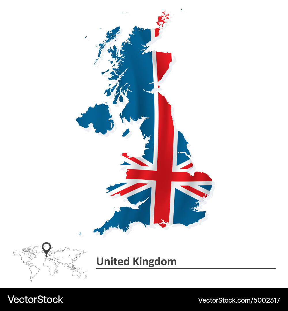 United Kingdom Map with Flag Vector Image