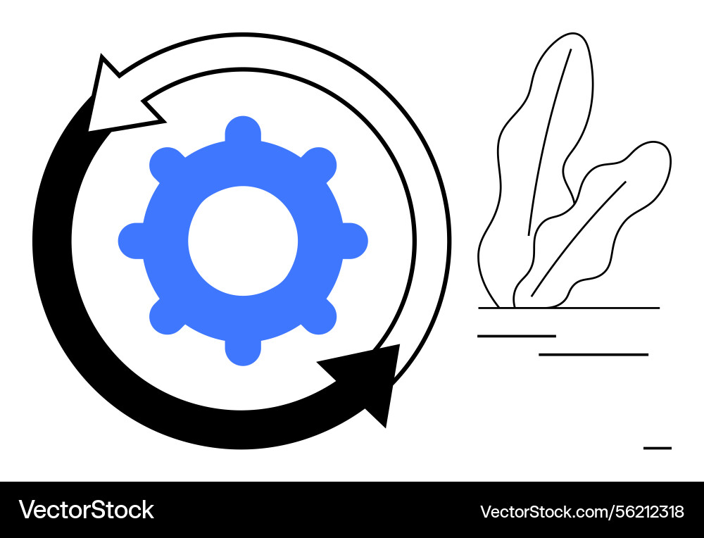 Gear within circular arrows representing process vector image