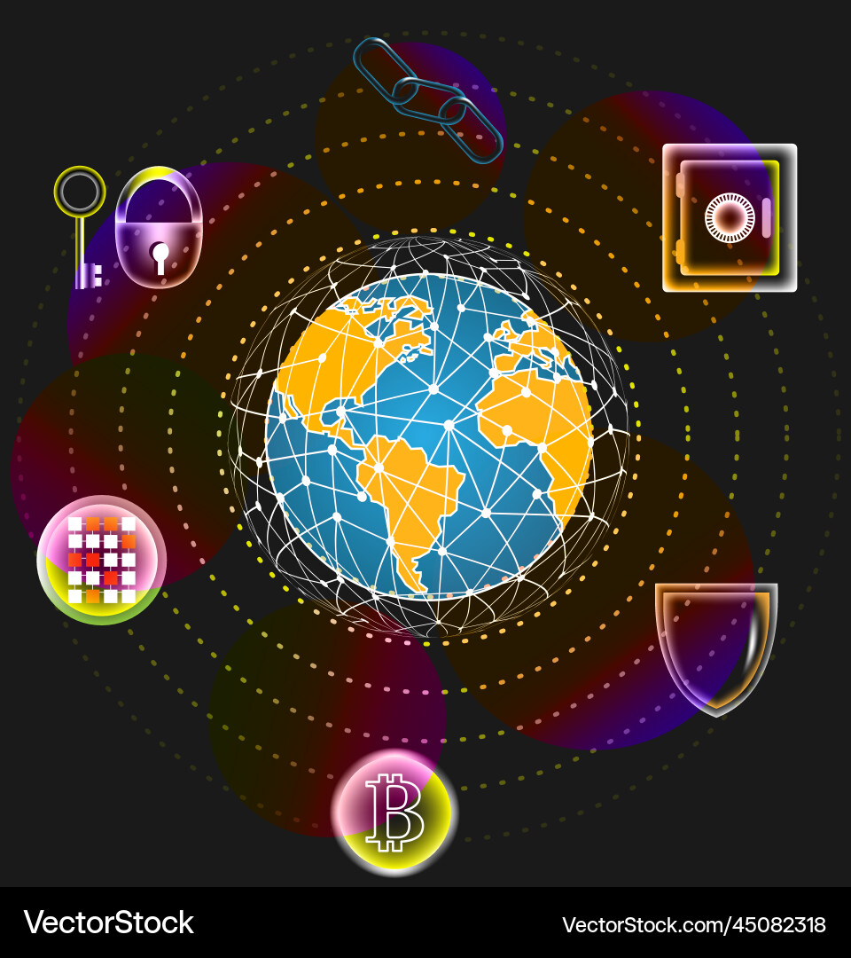Global bitcoin crypto currency block chain tech Global bitcoin crypto currency block chain tech Vector Image