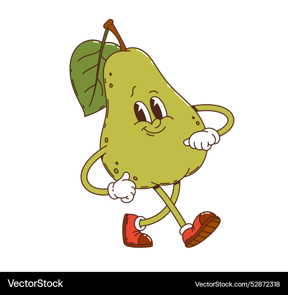 Groovy Retro Pear Character Vector Image