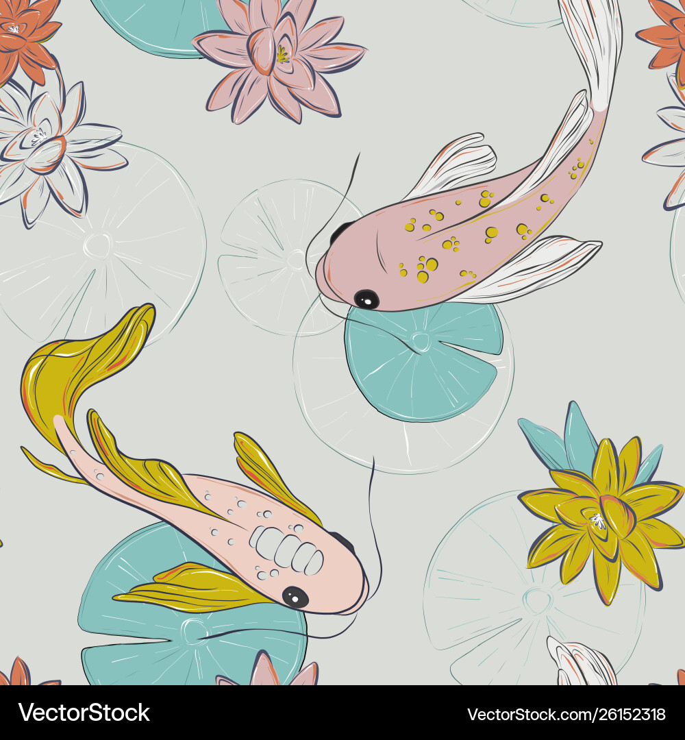 Koi fish oriental pattern summer tender rose Koi fish oriental pattern summer tender rose vector image