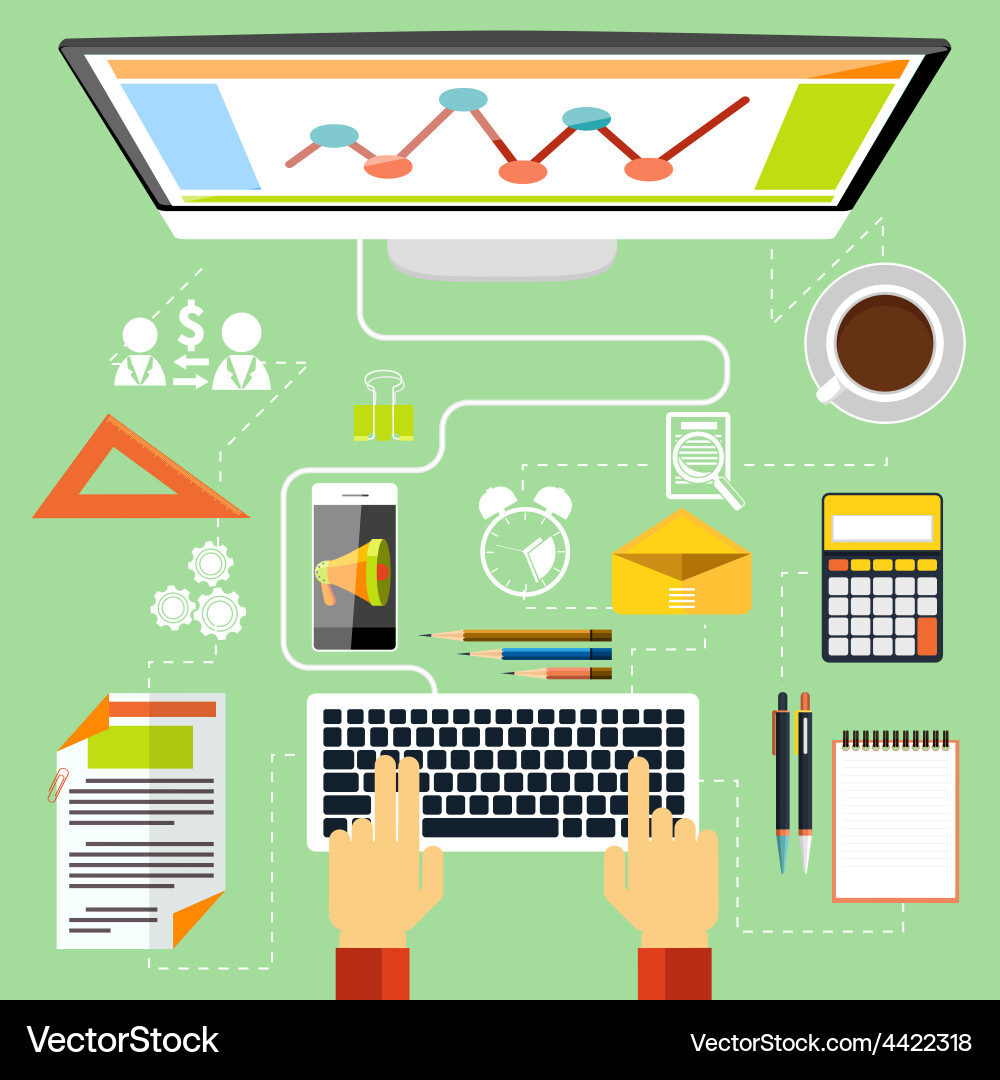 Programmer at working place wit equipment vector image