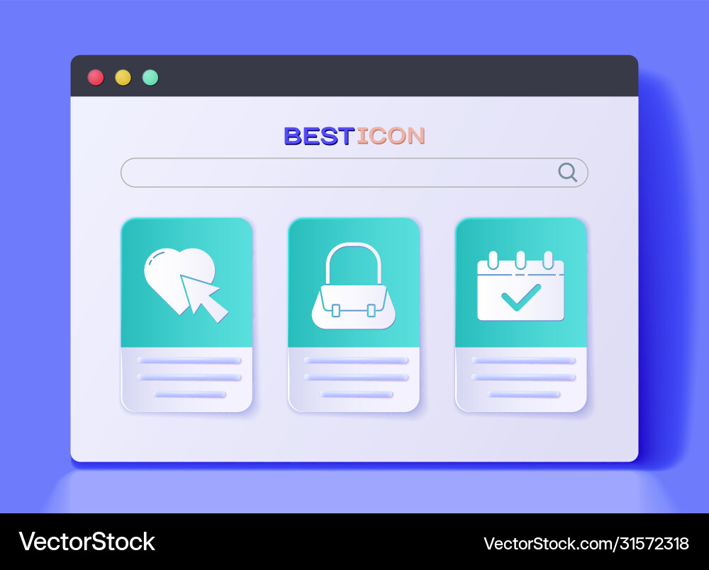 Set handbag heart and cursor click calendar Vector Image
