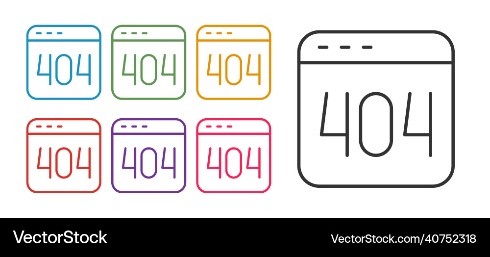 Set line page with a 404 error icon isolated vector image