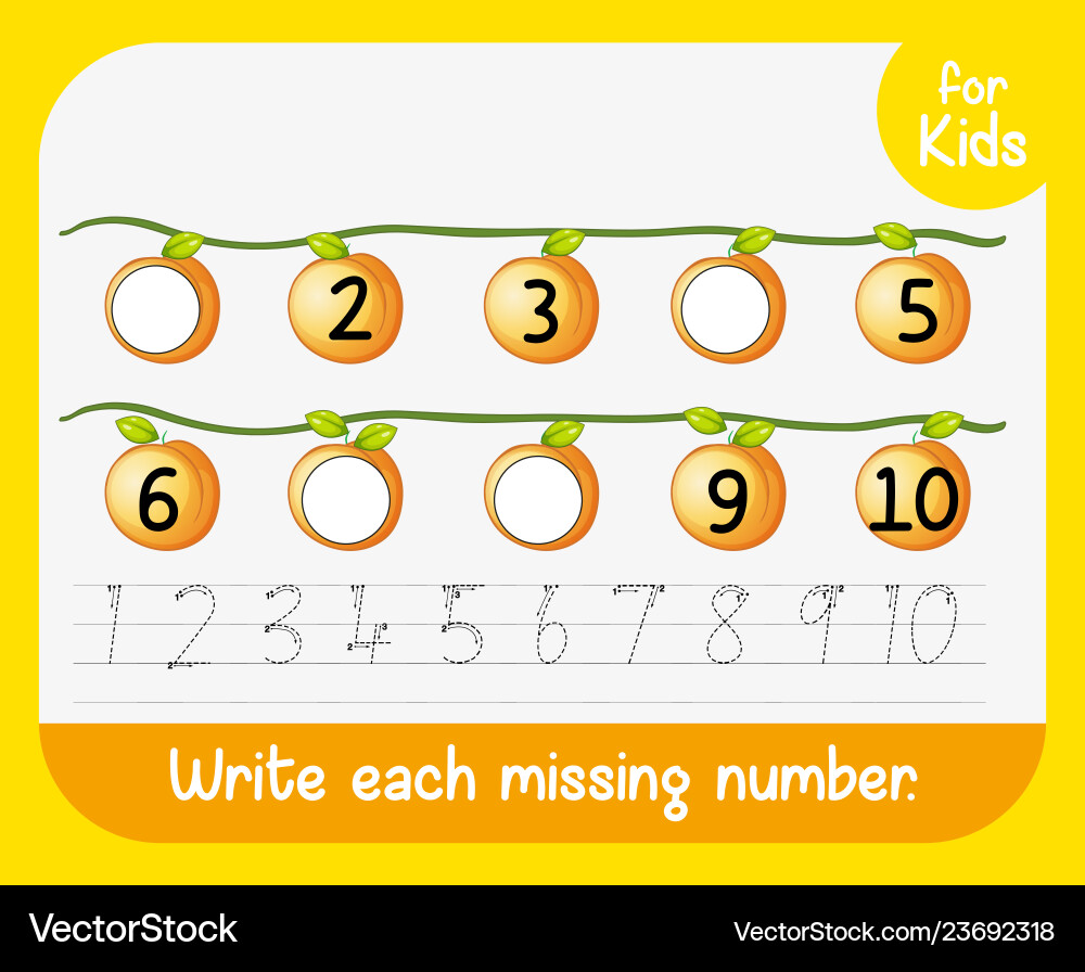 Write each missing number worksheet Write each missing number worksheet vector image