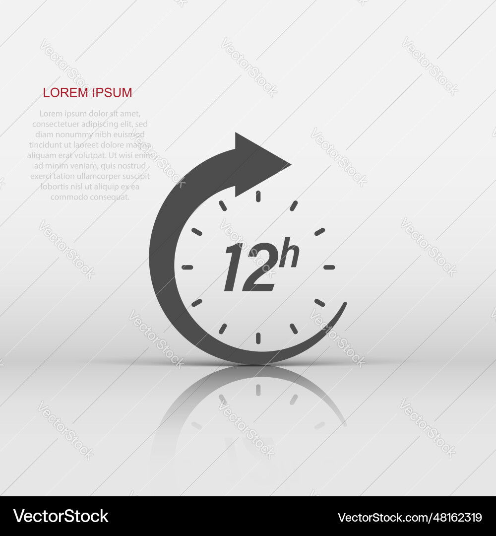 12 hour clock icon in flat style timer countdown 12 hour clock icon in flat style timer countdown vector image