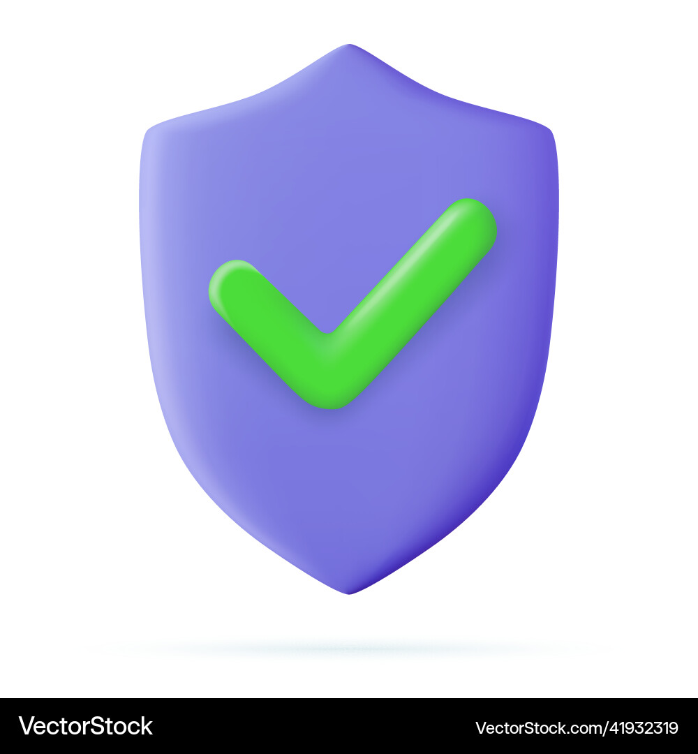 3d shield protected icon with check 3d shield protected icon with check vector image