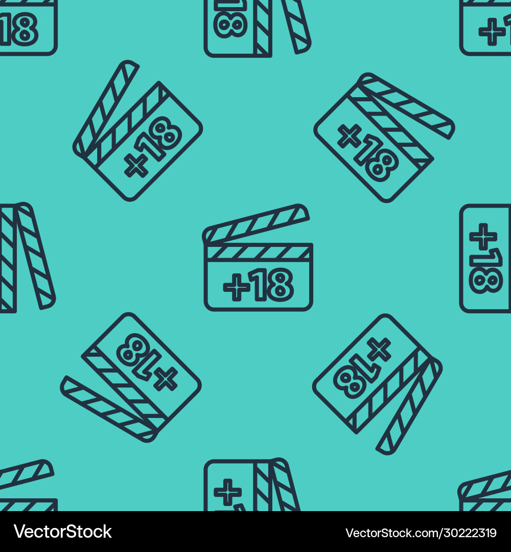 Black line movie clapper with 18 plus content icon Black line movie clapper with 18 plus content icon vector image