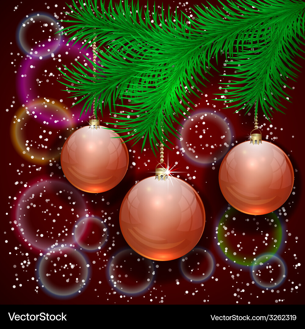Christmas with tree branch and balls on bokeh Vector Image