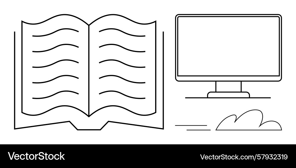 Digital learning concept with open book monitor Digital learning concept with open book monitor vector image