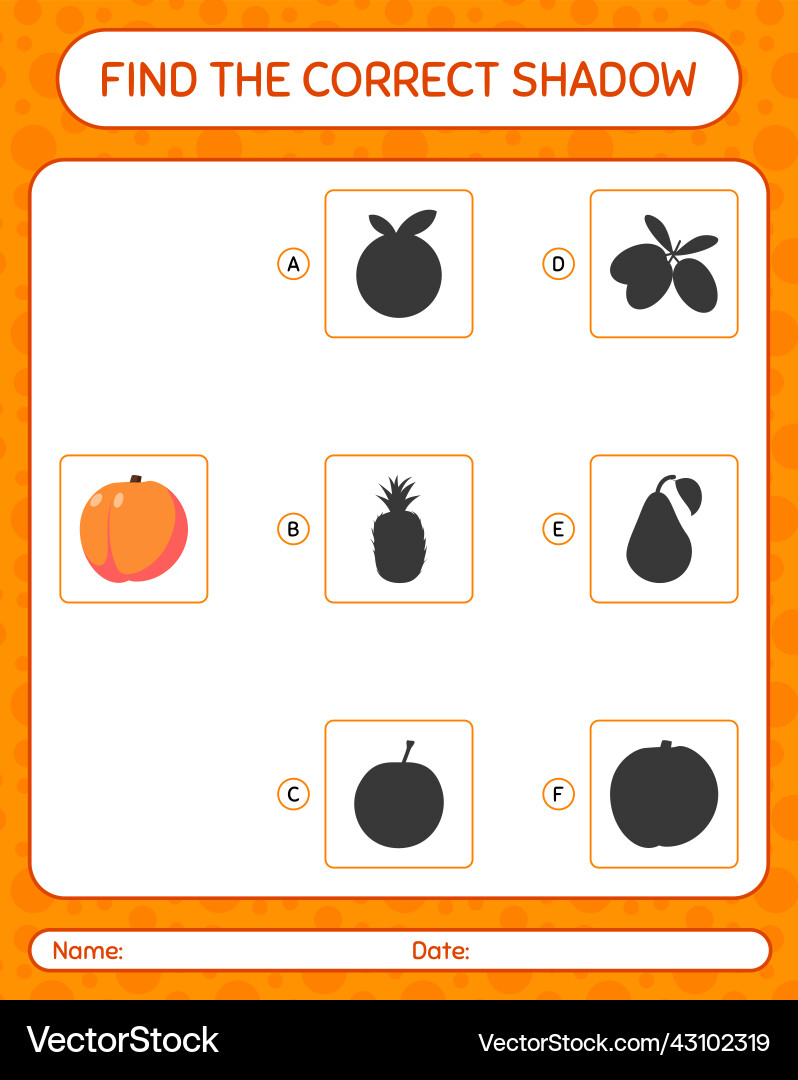 Find the correct shadows game with peach Find the correct shadows game with peach vector image