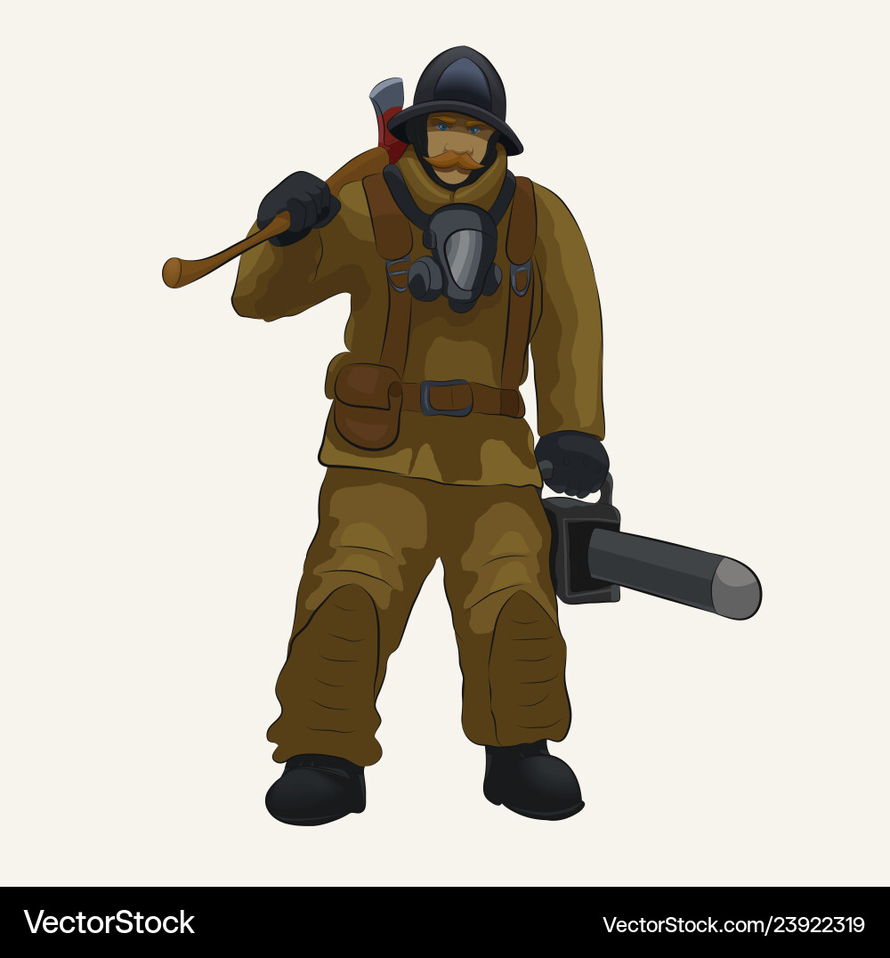 Fireman with ax and chainsaw Vector Image