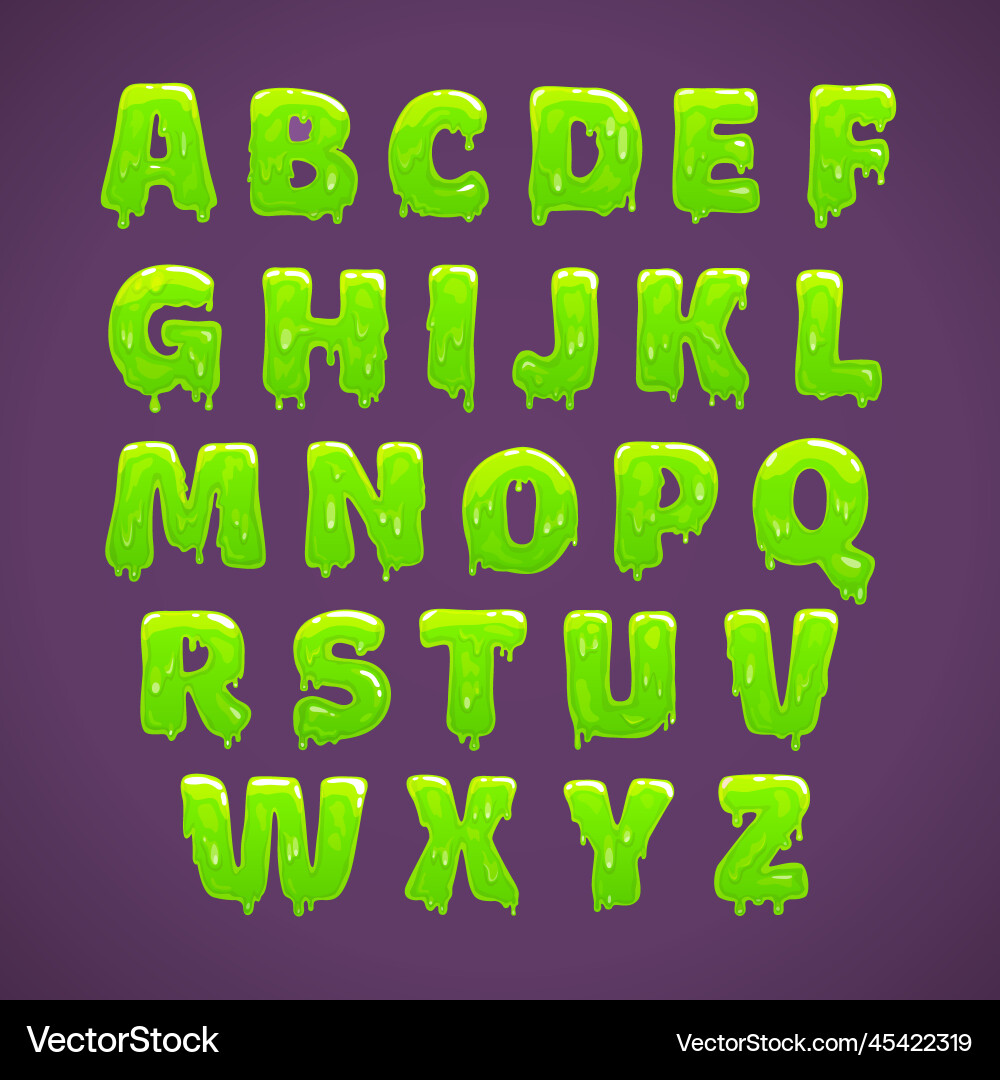 Green slime alphabet cool liquid slimy font Green slime alphabet cool liquid slimy font vector image
