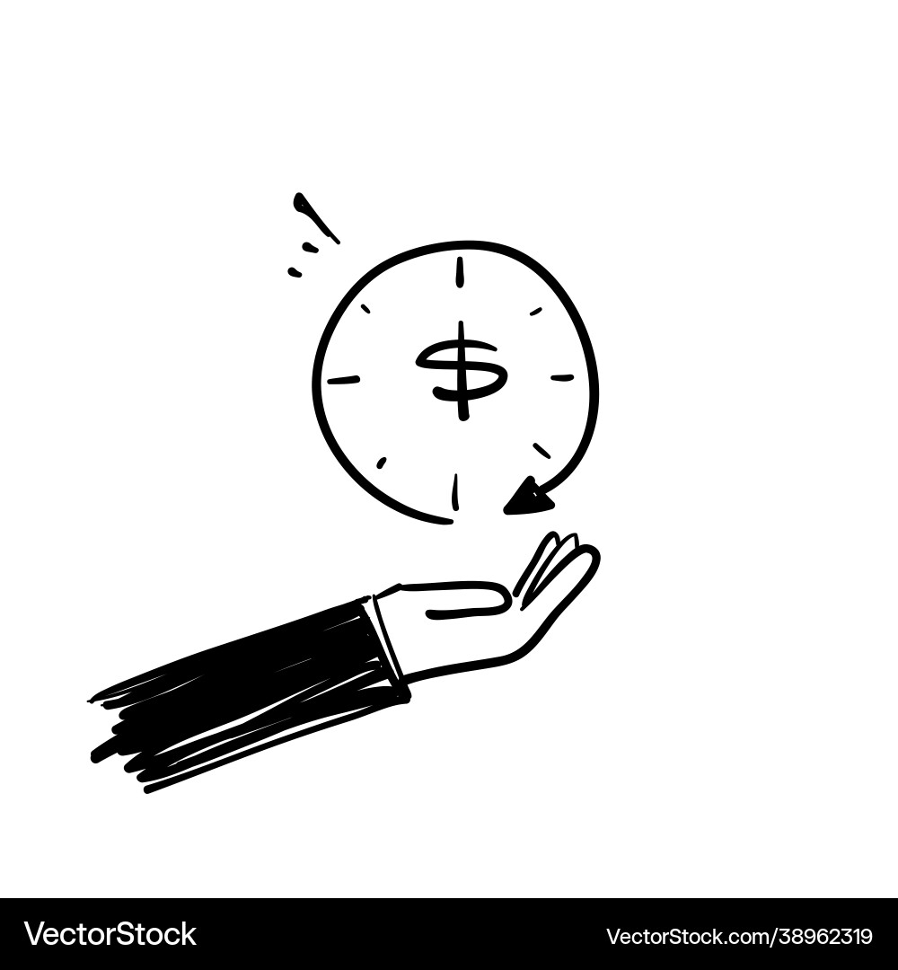 Hand gezeichnet doodle Uhr Pfeil und Geld Symbol Hand gezeichnet doodle Uhr Pfeil und Geld Symbol vektorbild