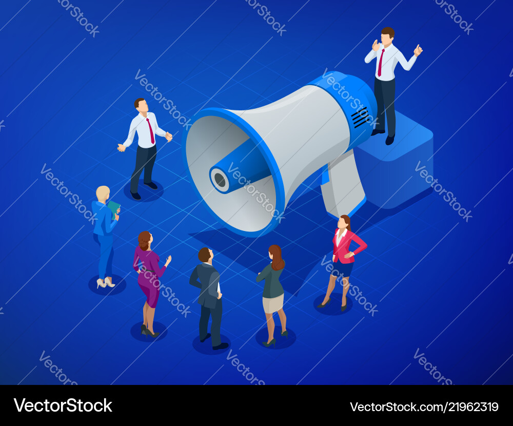 Isometric megaphone and people digital marketing vector image