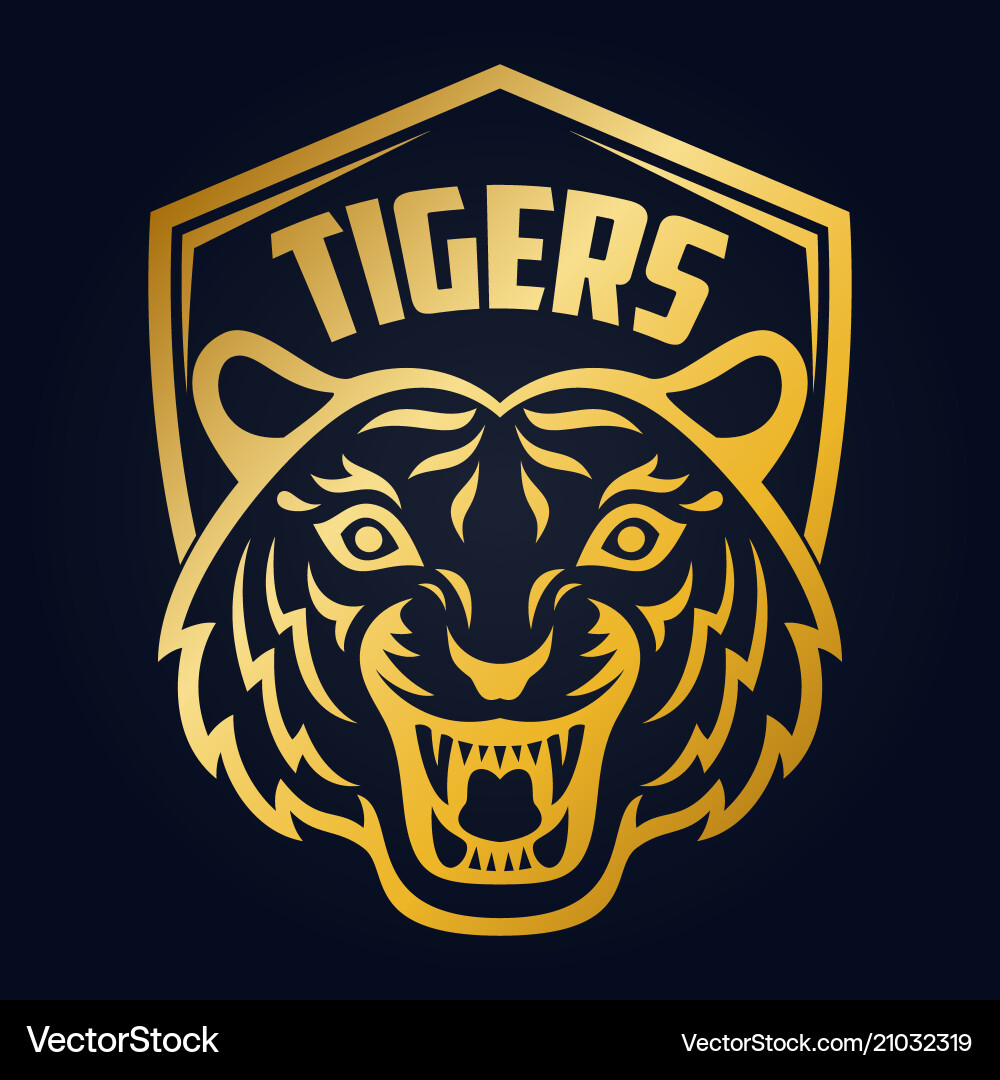Mascot of gold tigers head on shield background Mascot of gold tigers head on shield background vector image