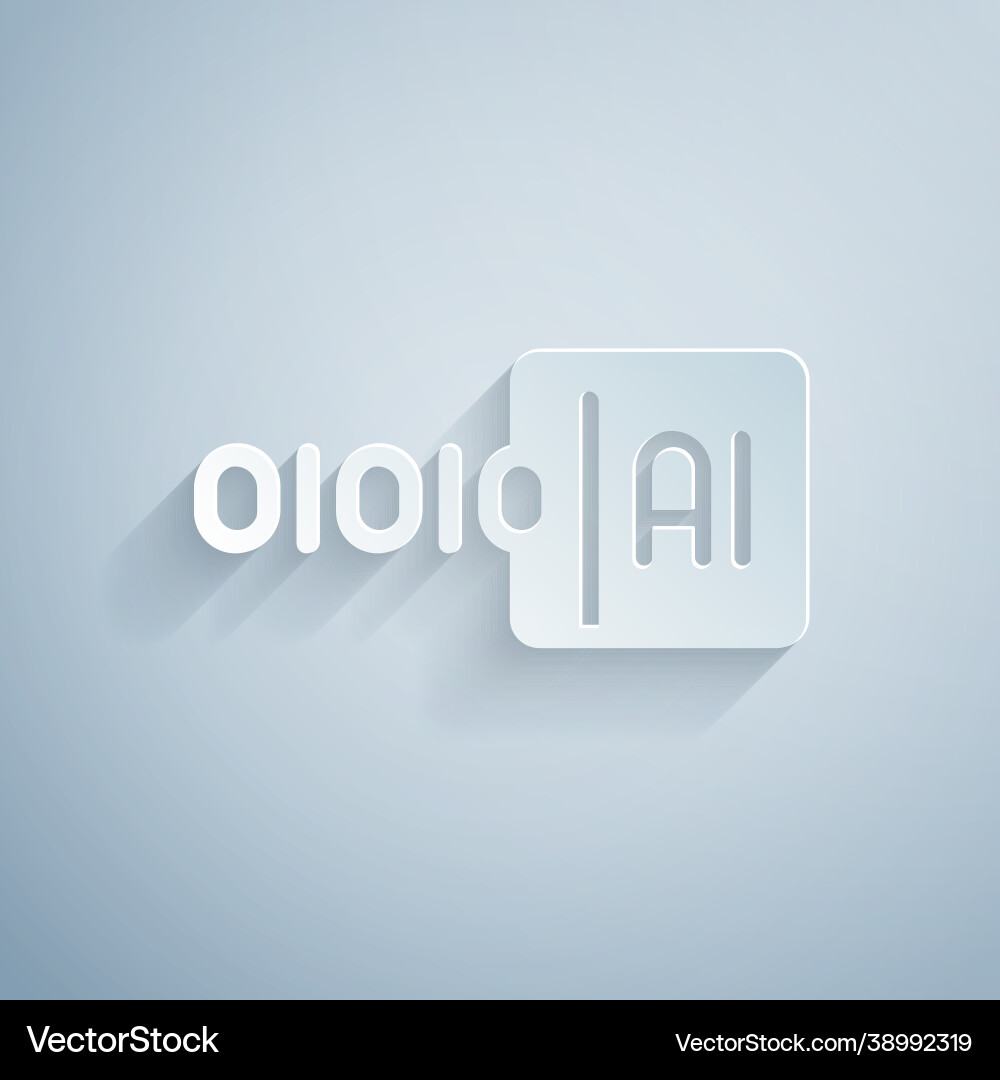 Paper cut binary code icon isolated on grey Paper cut binary code icon isolated on grey Vector Image