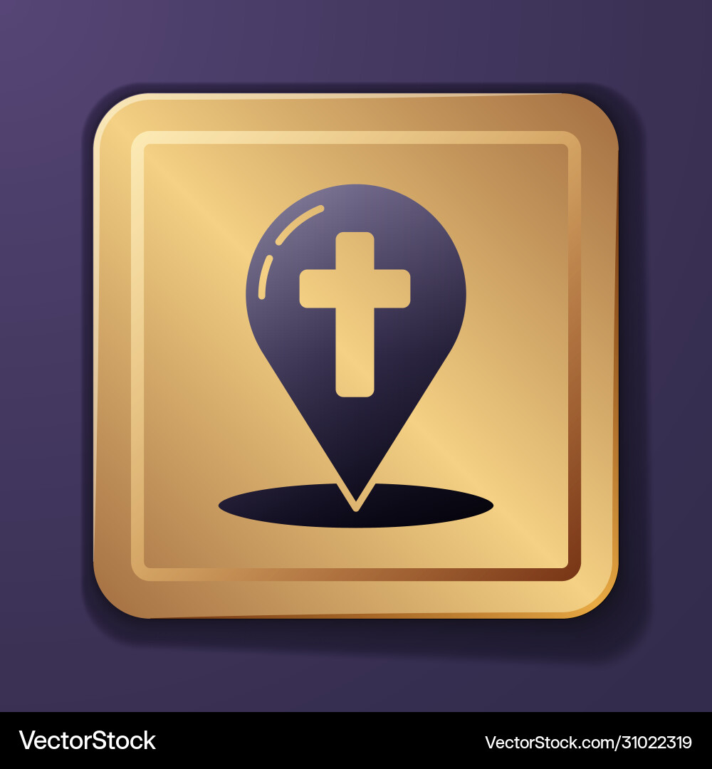 Purple map pointer with christian cross icon Purple map pointer with christian cross icon vector image