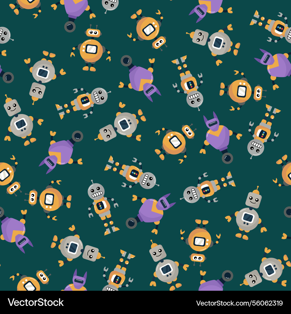 Seamless pattern with funny robots Vector Image