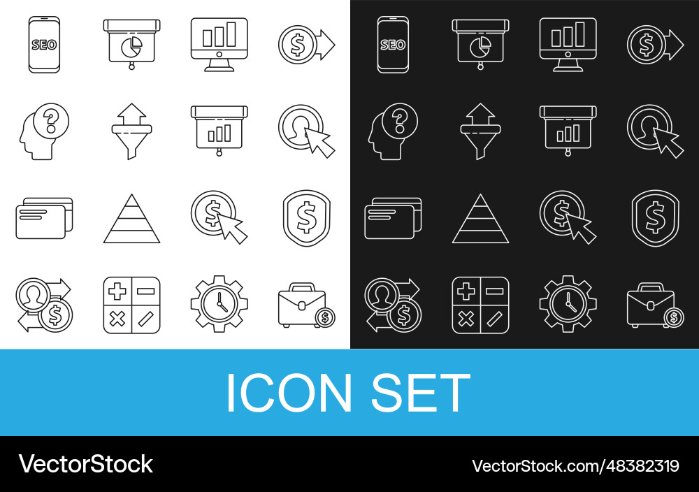 Set line briefcase and money monitor graph chart Set line briefcase and money monitor graph chart vector image
