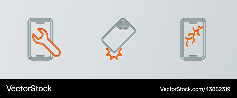 Set line mobile with broken screen service Vector Image
