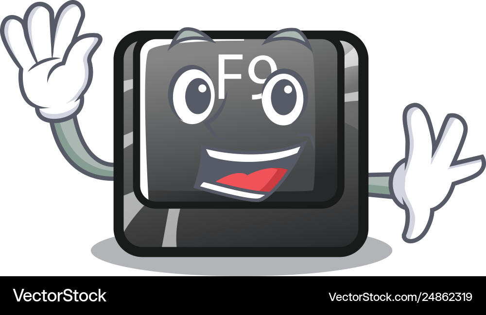 Waving f9 button installed on cartoon keyboard vector image