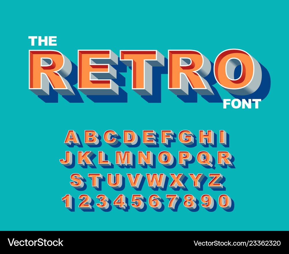 3d bold retro font vintage alphabet 80 s 3d bold retro font vintage alphabet 80 s vector image