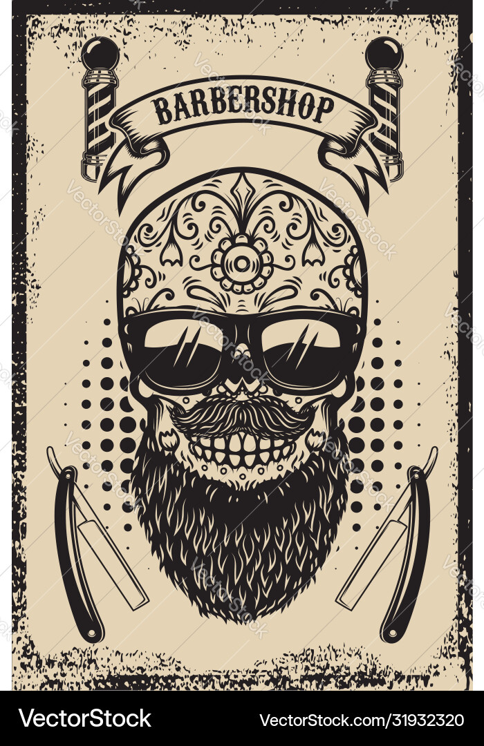 Barbershop poster template bearded mexican sugar Barbershop poster template bearded mexican sugar vector image