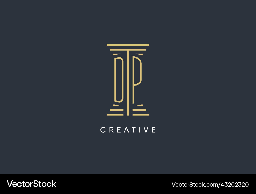 Dp initial monogram with pillar shape logo design vector image