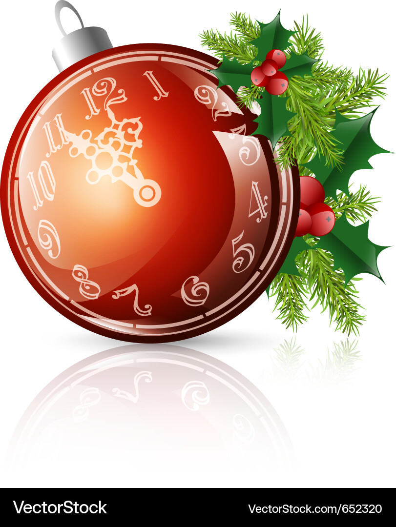 New year red ball with clock Vector Image