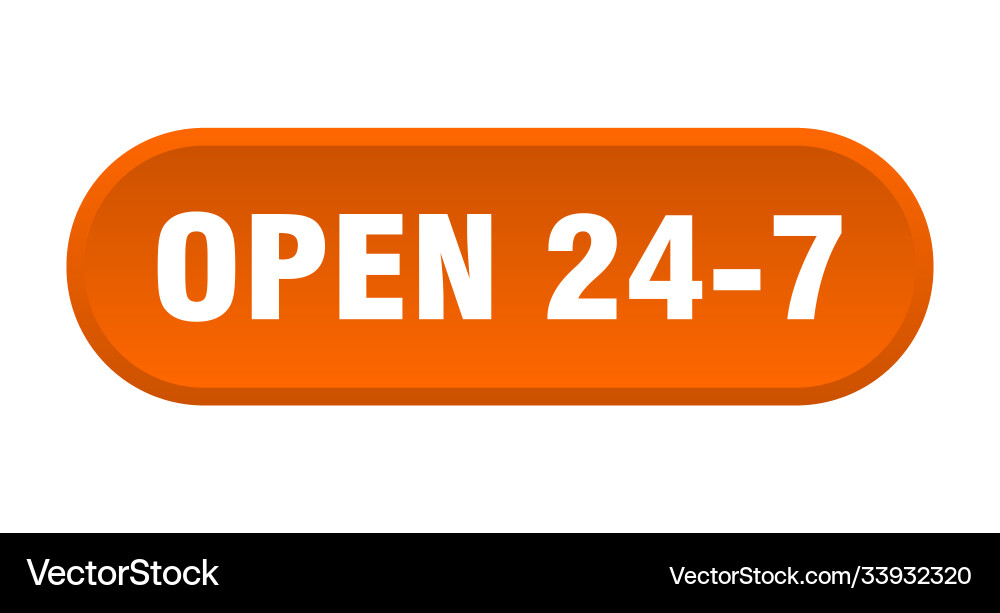 Open 24 7 button rounded sign on white background Vector Image