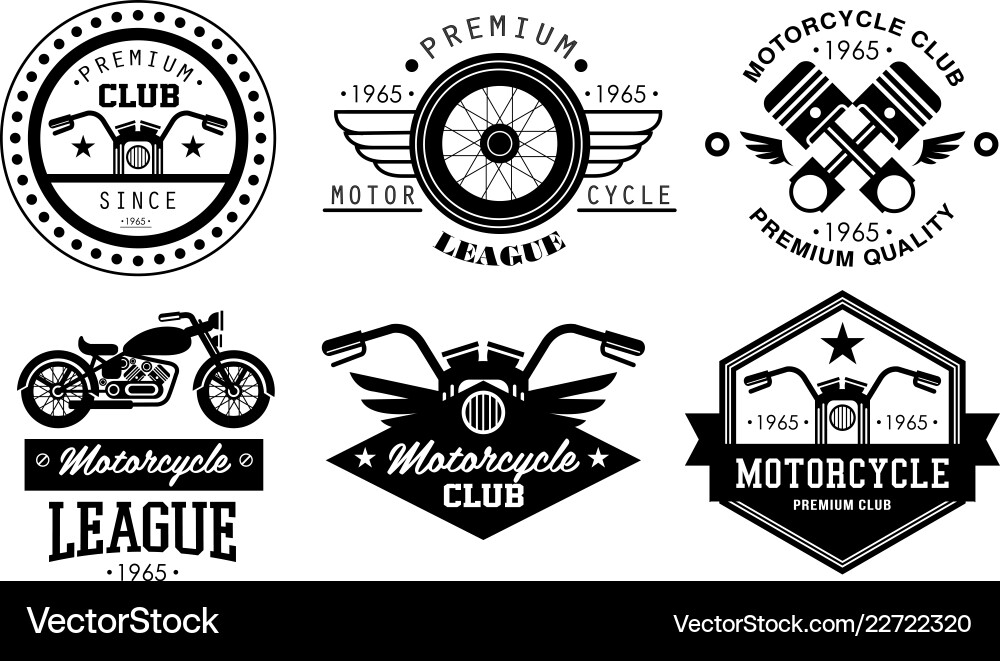 Premium motorcycle league logo set retro badges vector image