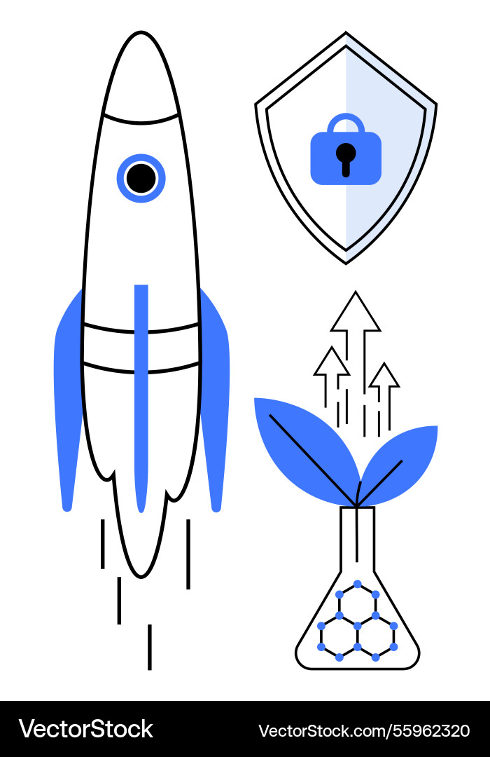 Rocket launch secure shield growth Rocket launch secure shield growth vector image