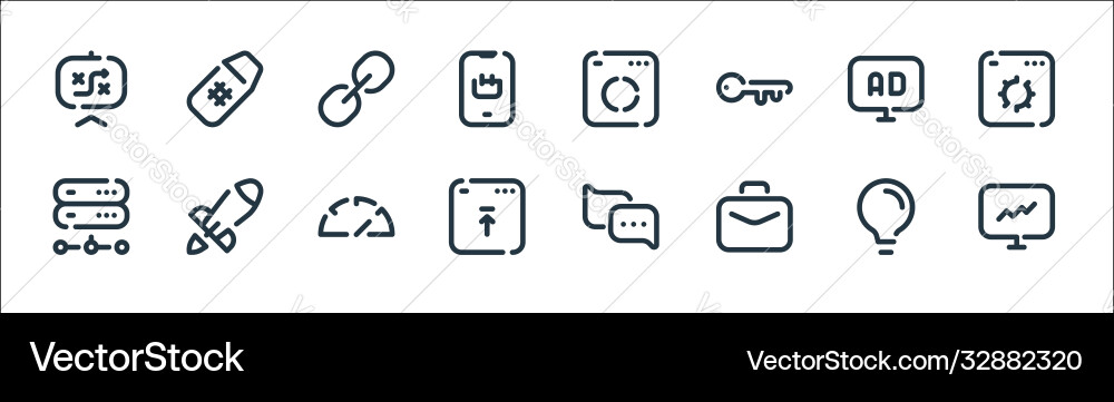 Seo line icons linear set quality Seo line icons linear set quality vector image