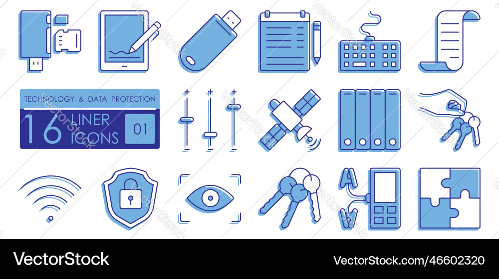Set of color filled linear icons data storage Set of color filled linear icons data storage vector image