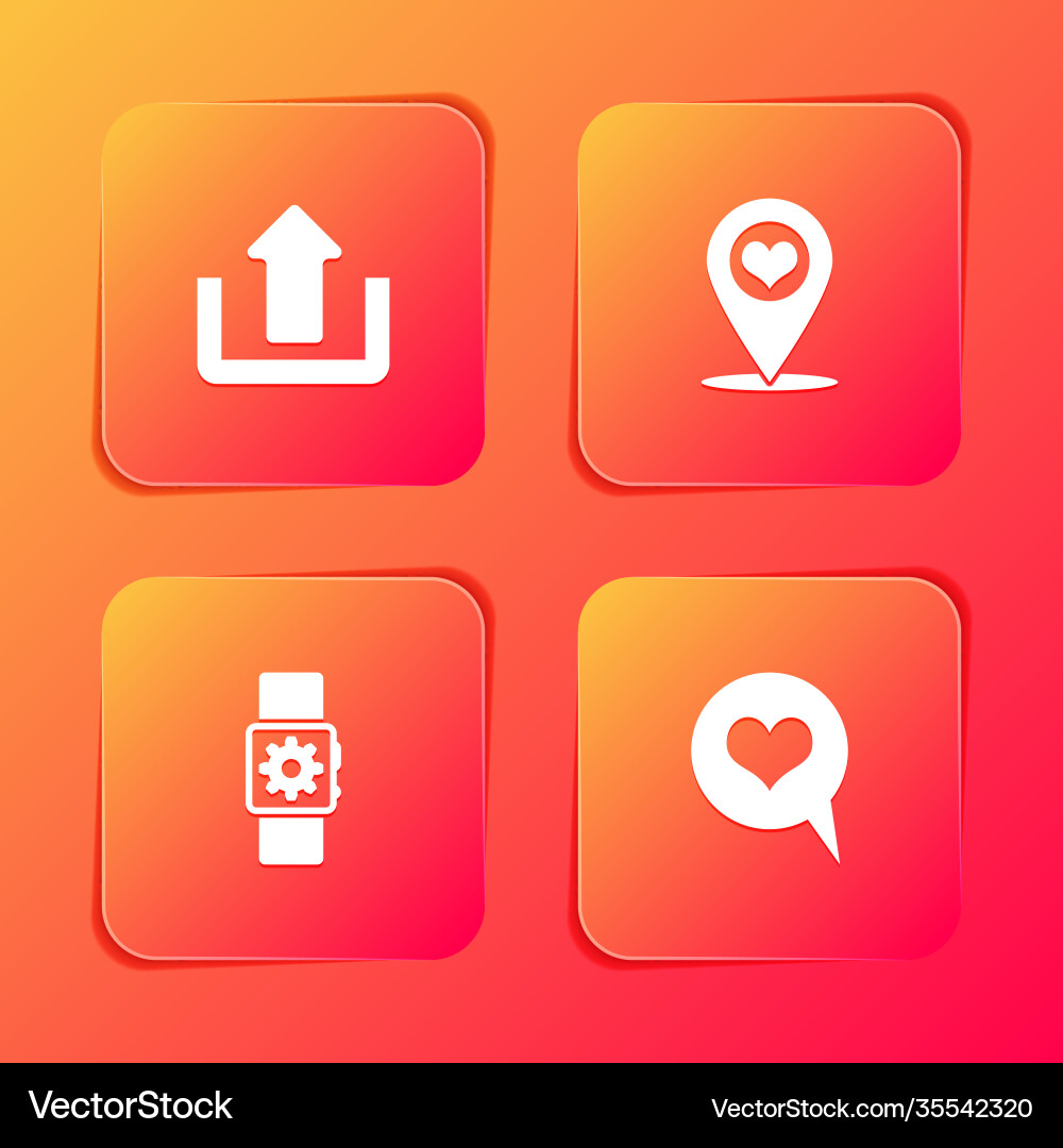 Set upload map pointer with heart smartwatch Set upload map pointer with heart smartwatch Vector Image