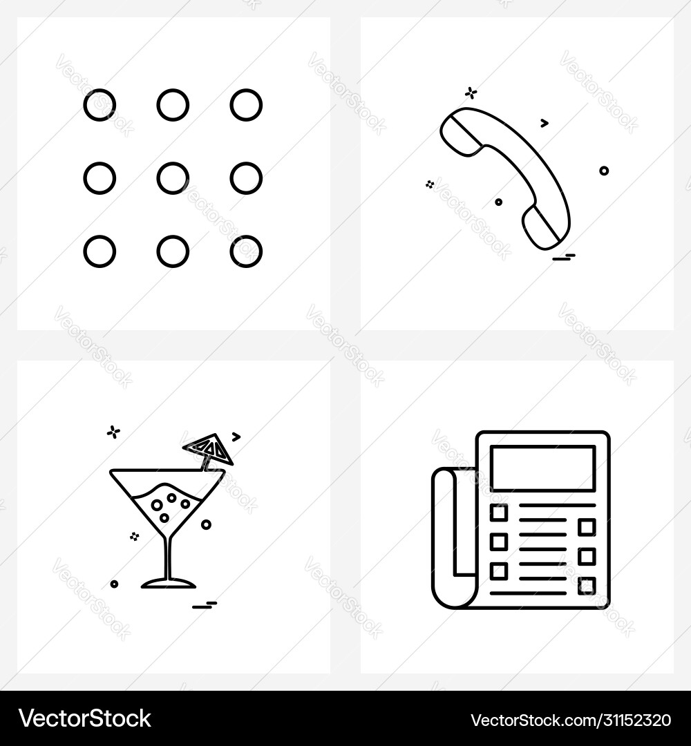 Ui set 4 basic line icons lock glass call Vector Image