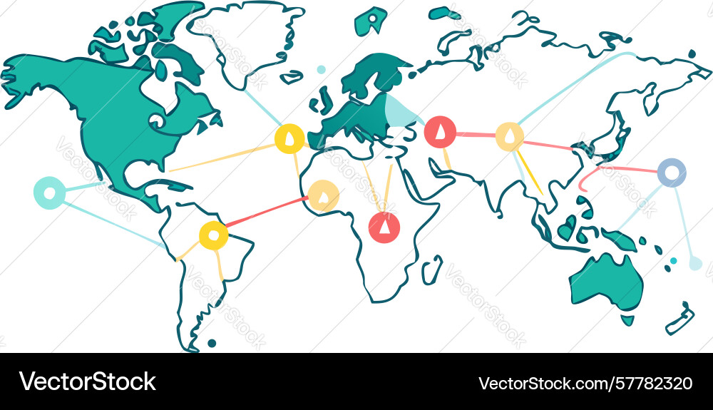 World map with pinpoints global network design Vector Image