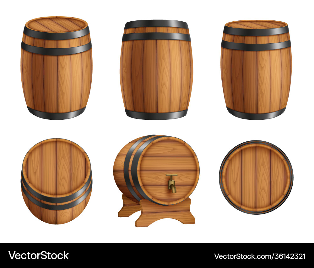 Barrels alcohol front and top view wooden vector image