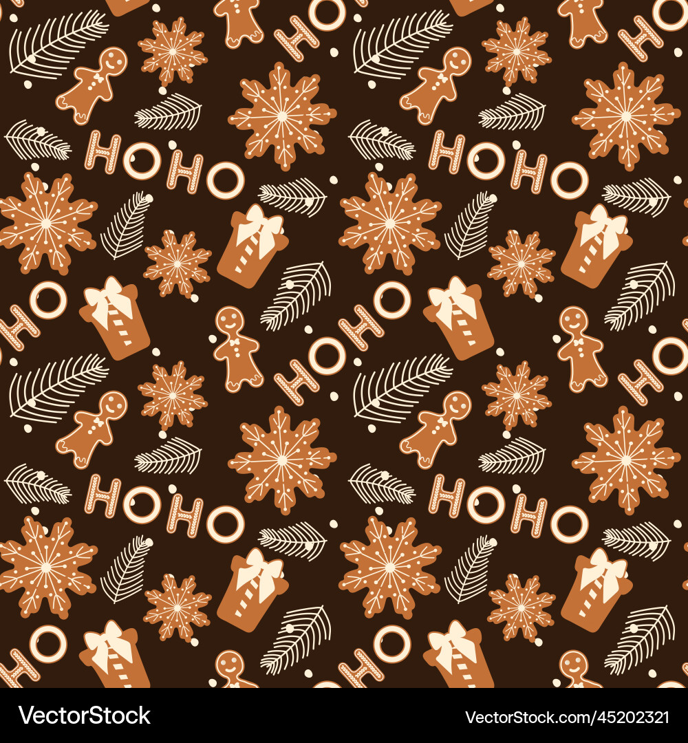 Christmas seamless pattern on brown background Christmas seamless pattern on brown background vector image