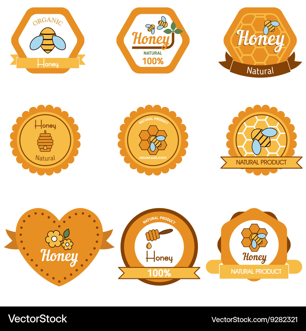 Honey and bees badges labels Vector Image
