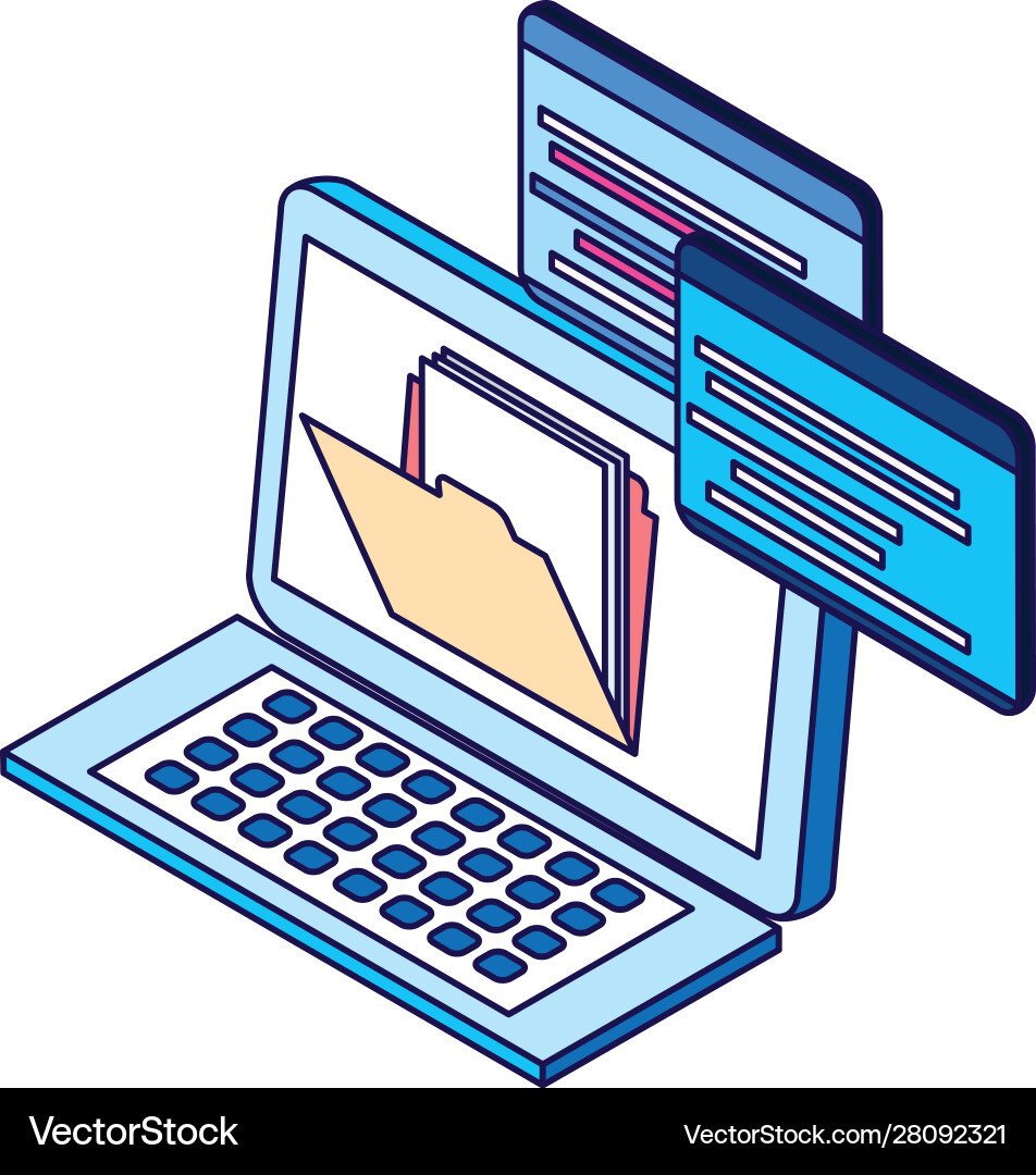Laptop computer with file icon flat design Vector Image