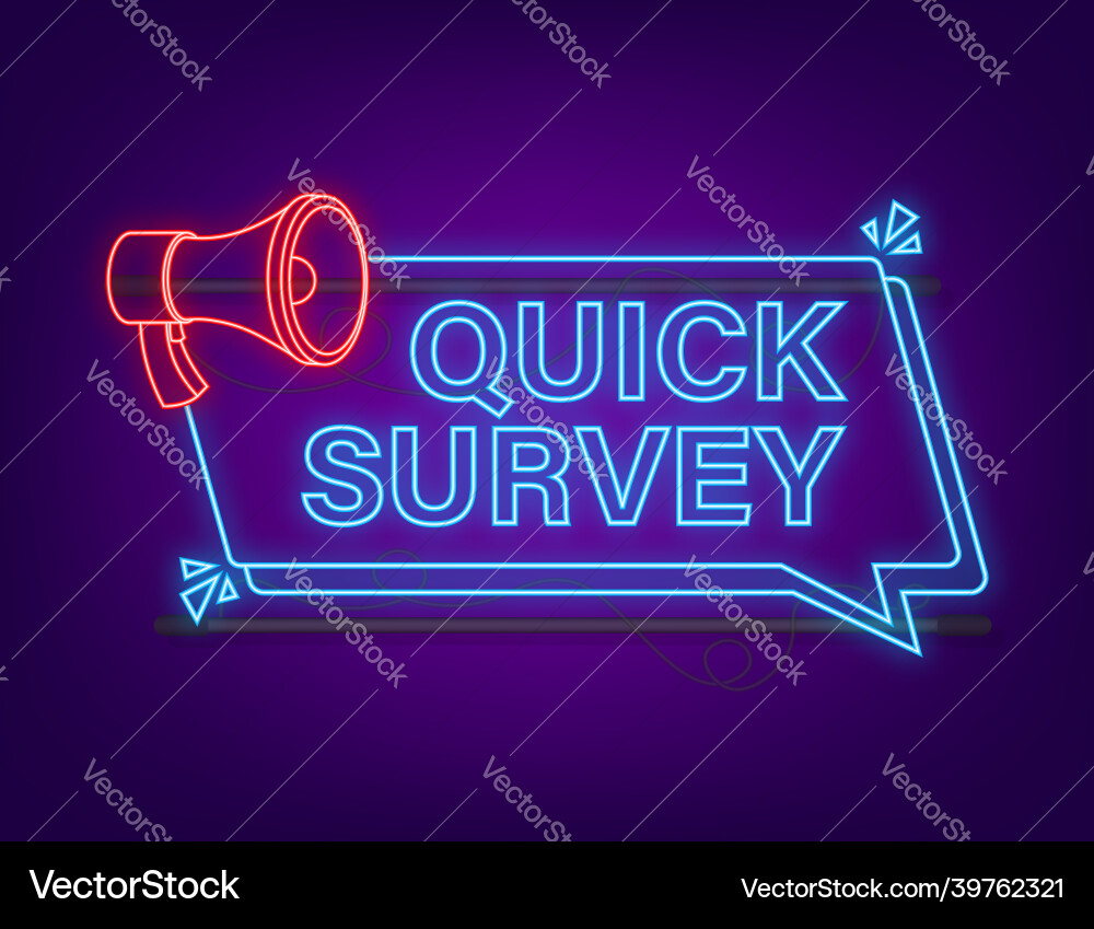 Megaphone-Label mit Schnellbefragung Neon-Symbol Megaphone-Label mit Schnellbefragung Neon-Symbol vektorbild