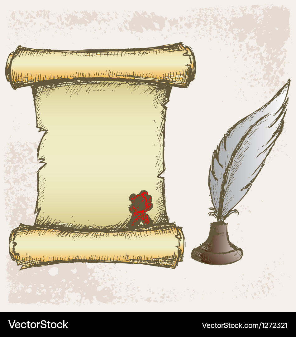 Parchment scroll and feather vector image