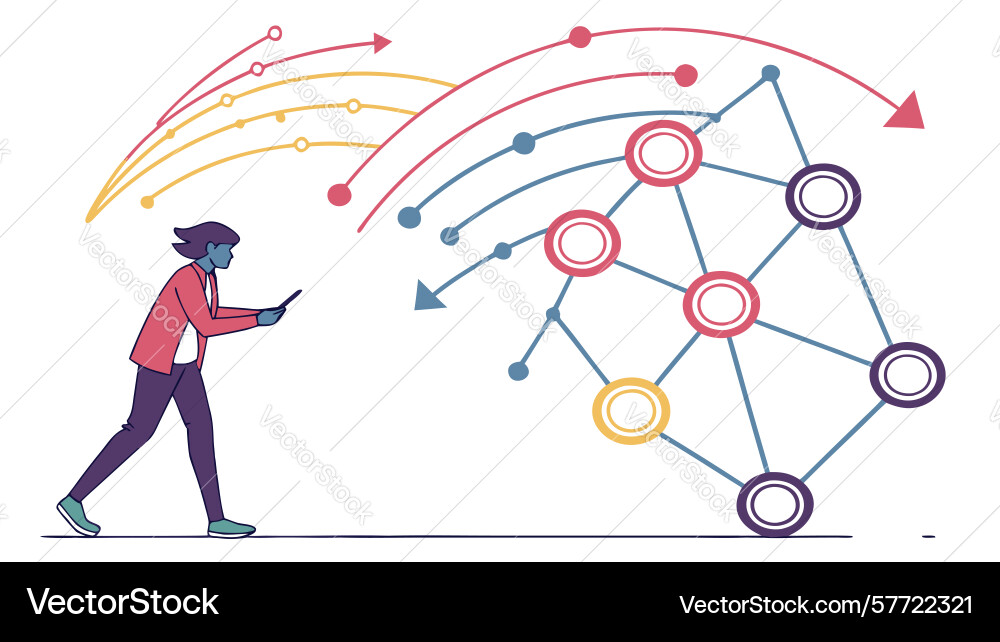 Person interacting with network dots and lines Vector Image