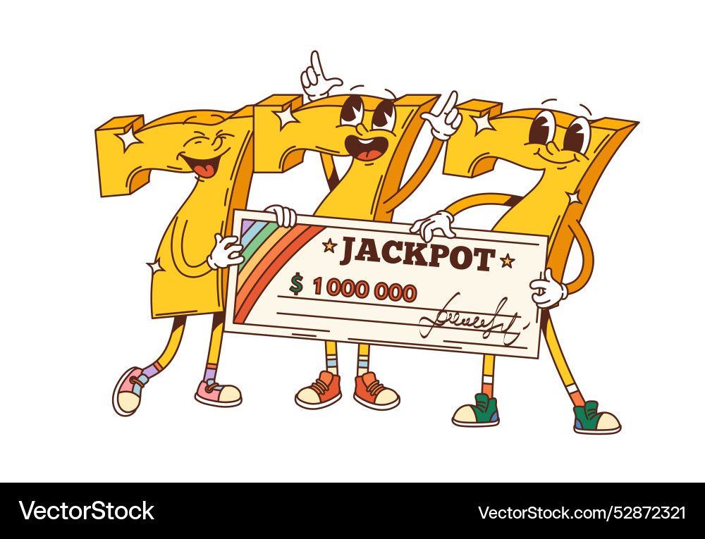 Retro groovy golden three seven signs with jackpot Retro groovy golden three seven signs with jackpot vector image