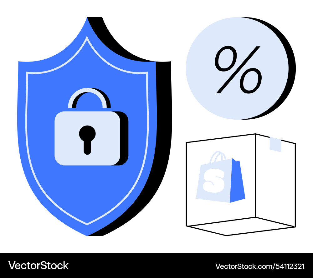 Secure shopping concept with shield lock Secure shopping concept with shield lock vector image