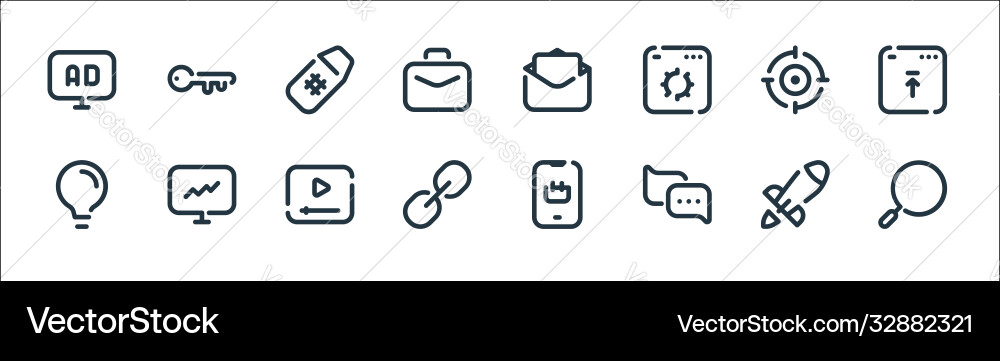 Seo line icons linear set quality Seo line icons linear set quality vector image