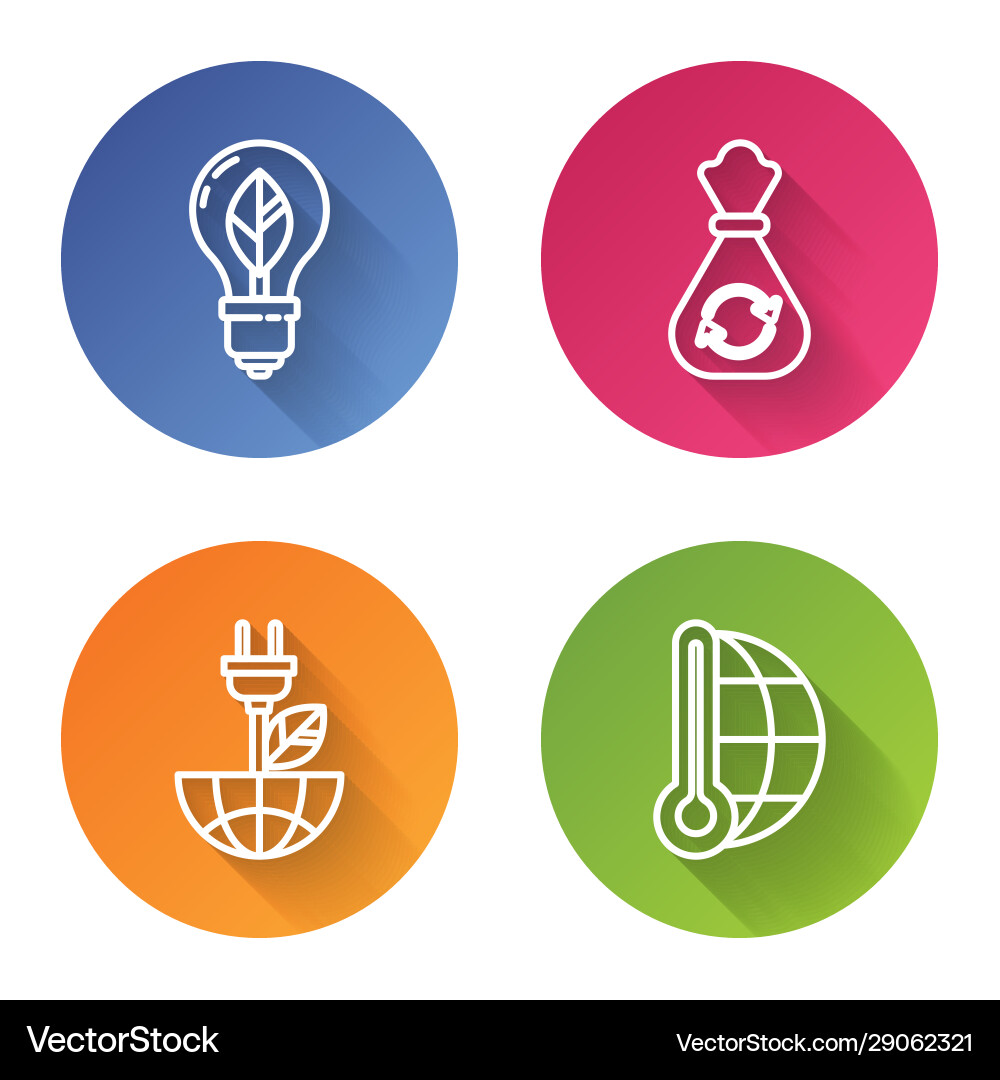 Set line light bulb with leaf garbage bag Set line light bulb with leaf garbage bag vector image