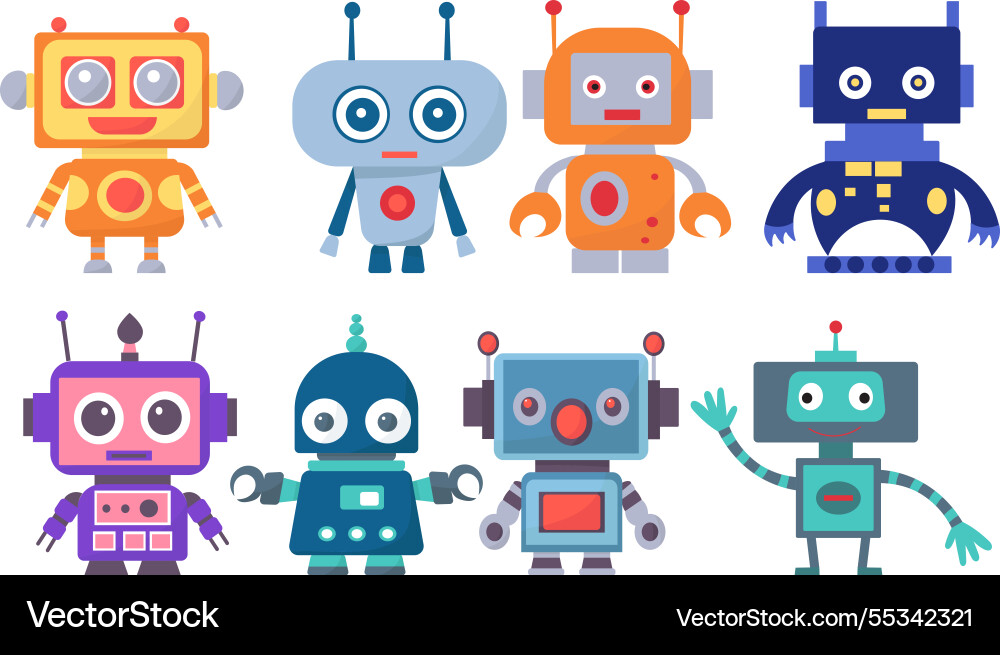 Set of robots androids on white background Vector Image